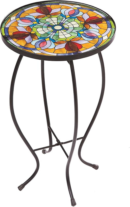 Evergreen Garden Tiffany-Inspired Floral Side Table for Patio or Garden Indoor Outdoor Side Tables for Your Patio, Lawn, Garden or Home Décor