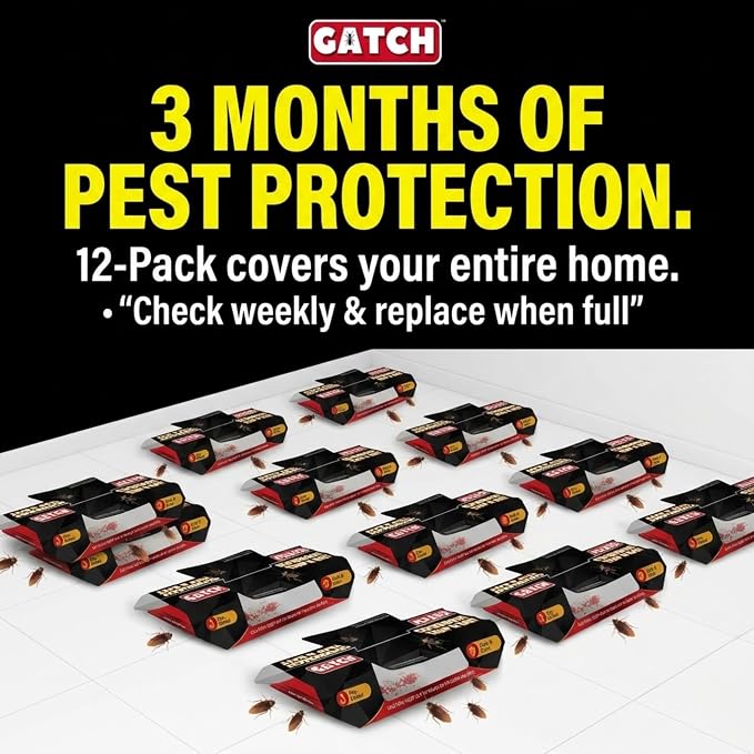GATCH Roach Traps Indoor (12 Pack), Sticky Baited Cockroach Traps, Roach Killer Indoor Infestation, Adhesvie Glue Traps for Roaches, Insects, Home Bug Ant Spider Cricket, Child & Pet Friendly