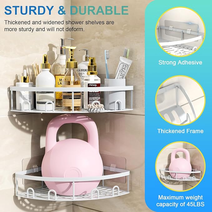 Corner Shower Caddy for Bathroom Storage,White,2 Pack