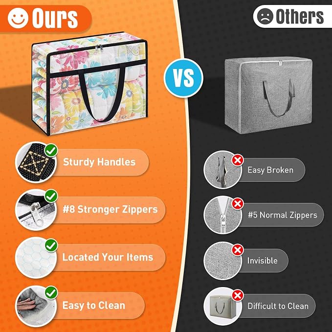 8 Packs 60L Clear Under Bed Storage Containers, Large Clothes Storage Bags