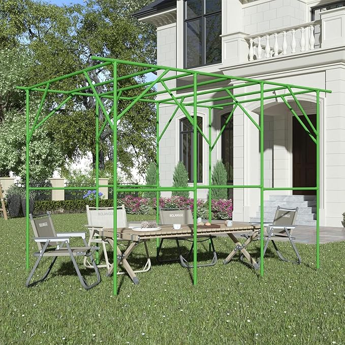 118'' L x 79'' W x 90.5'' H Large Grape Vine Support Arch Arbour Gazebo Trellis Rack Pergola Plastic-coated Metal Large Cane Frame For Vineyard Outdoor Patio Lawn Yard Garden Decoration Green