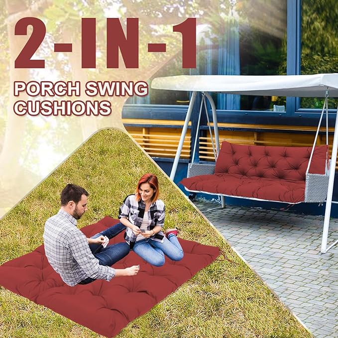 Premium 5" Thick Waterproof Outdoor Swing Cushions Sturdy Durable 2-3 Seat Replacement Porch Swing Cushions with Backrest&Ties Bench Cushion for Outdoor Furniture Backyard Patio (48x40inch)