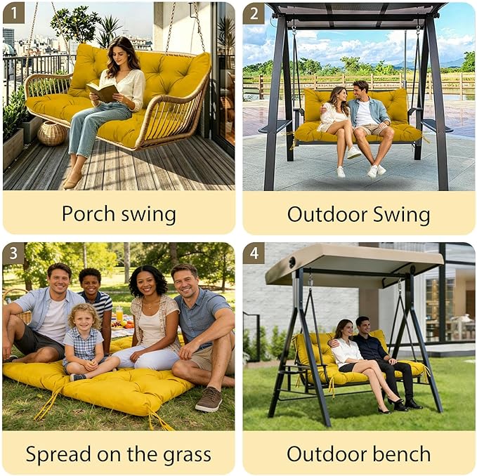 Premium 5" Thicken Porch Swing Cushions Waterproof 3 Seater Replacement Cushions with Backrest and Adjustable Straps, Outdoor Furniture Cushions for Patio, Garden(40×40×5inch)