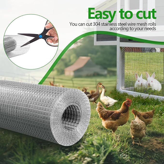 Hardware Cloth 1/4 inch 23 Gauge Small Size 304 Stainless Steel mesh Chicken Welded Wire Fencing Wire Mesh Roll Fencing Garden Fence Squirrel Tunnel Network 16in×20ft