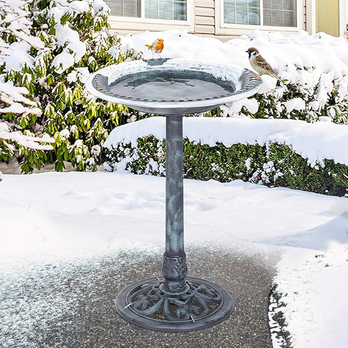 ZenStyle 28in Birdbaths Bowl Outdoor, Pedestal Bird Bath Vintage Outdoor Garden Accent Décor (Green)