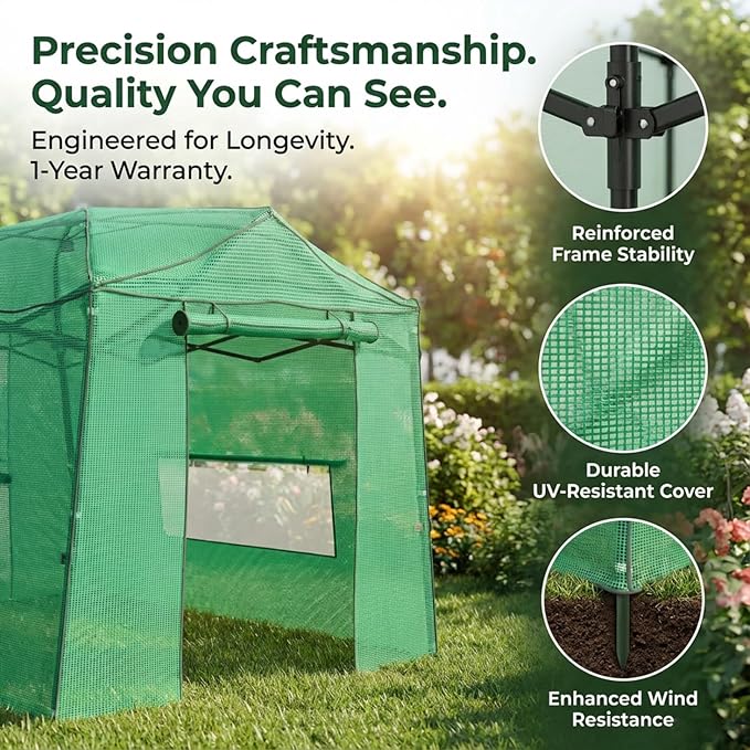 8.5 x 7 ft Pop-up Greenhouse, Walk-in Green House for Indoor Outdoor, Plant Garden Green House with Zippered Doors, Screen Windows, Heavy Duty Frame and Weather-Resistant Durable PE Cover