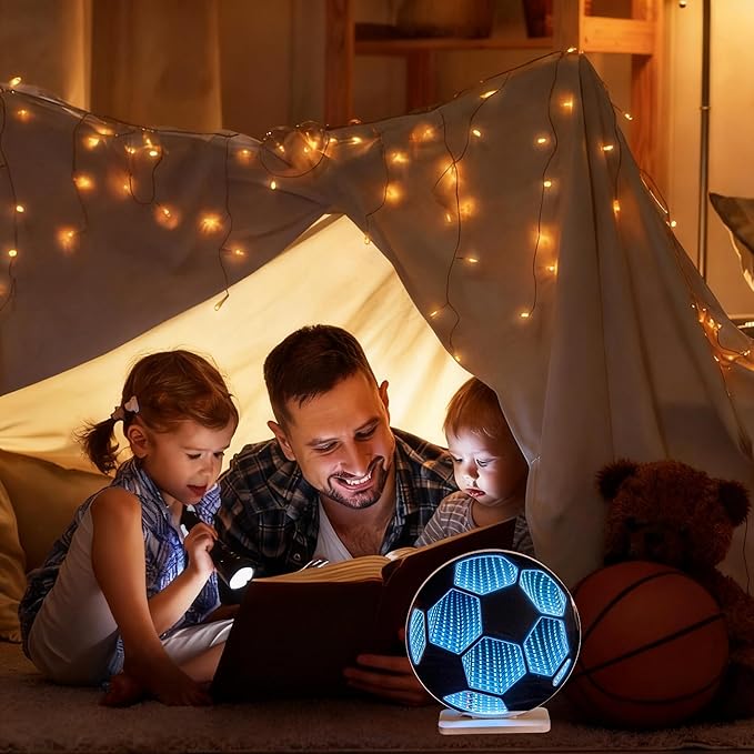 3D Soccer Infinity Mirror Light, LED Infinity Mirror Night Light with Endless Goal Tunnel Effect, USB Powered 3D LED Lights for Kids Sports Room & Game Room, Gift for Boys Fan, 9.1"