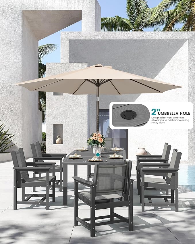 SERWALL Outdoor Dining Chairs Set of 2, All-Weather HDPE and Textilene Material Patio Chairs, Black