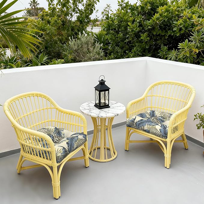 LVTXIII Outdoor U-Shaped Wicker Seat Cushion, Decorative Tufted Chair Pads Round Back Seat Cushion Set for Patio Garden Home Office Furniture, 19"x19"x4", 2 Pack, ‌Lush Palm Blue
