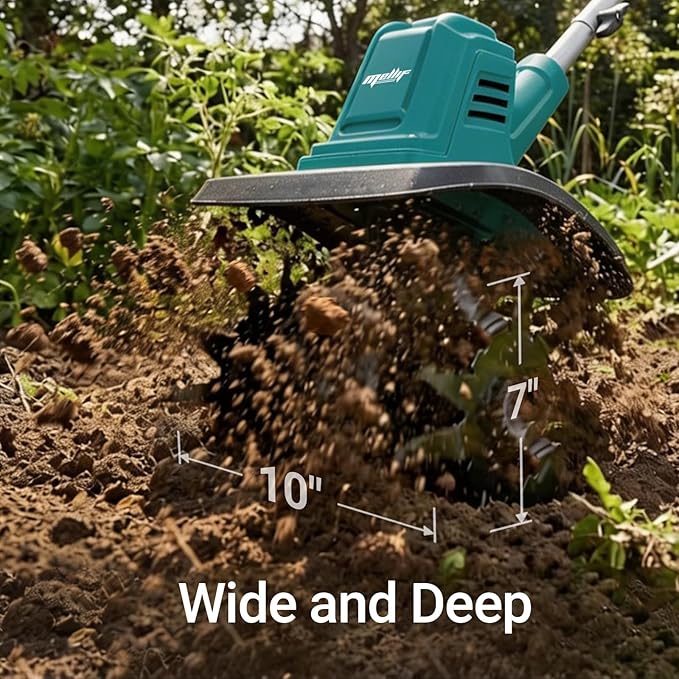 Cordless Brushless Garden Tiller Cultivator Compatible with Makita 18v Battery (Tool Only), 10’’ Wide 7’’ Deep Electric Soil Rototiller, 48-Tine Mini Rotary Aerator for Garden Beds & Soil Preparation