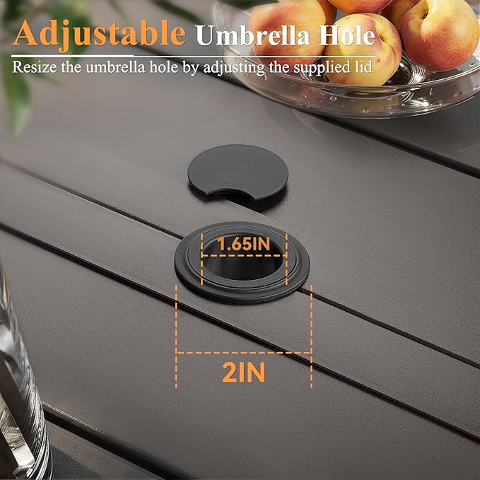 Round Outdoor Dining Table, Metal Round Patio Table for 8-Person with Adjustable Umbrella Hole, Weather-Resistant for Garden Backyard Porch