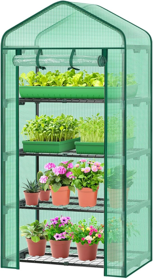 Ohuhu Mini Greenhouse for Indoor Outdoor, Small Plastic Plant Green House 4-Tier Rack Stand Portable Greenhouses with Durable PE Cover for Seedling, 2.5x1.6x5.2 FT, Ideal Gardening Gifts for Women Men