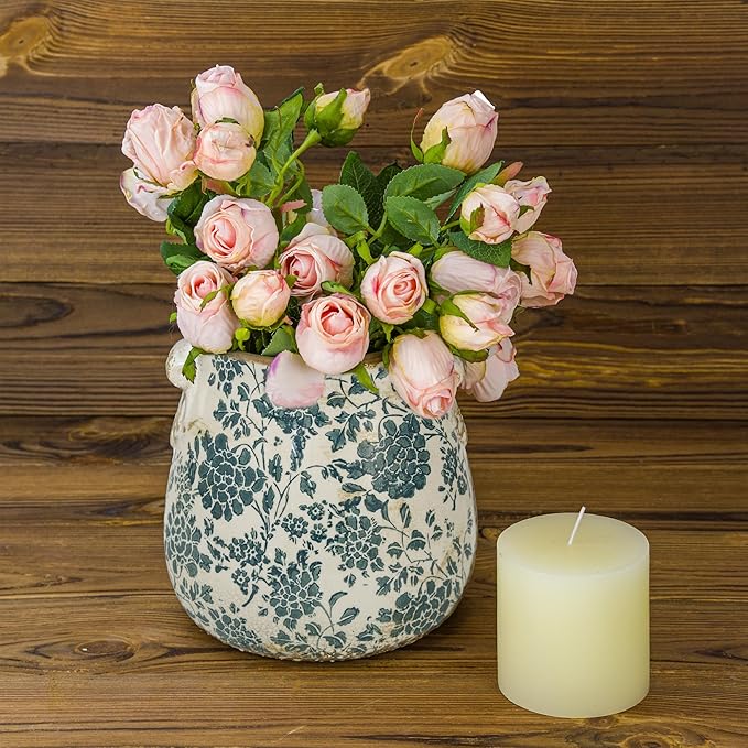 Dosayes Teal Ceramic Pot for Planter, Vintage Flower Pot with Drainage Holes, 6.3 inch Ice Crack Glazed Indoor Planters Pot with Handle (Cyan)