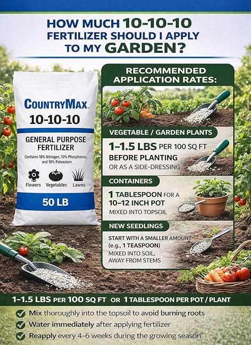 10-10-10 General All Purpose Fertilizer for Flowers and Vegetable Beds - Raised Garden Beds - Safe for Fruits, Lawns, Grass - Promotes Soil Heath and Growth (10 Pounds)