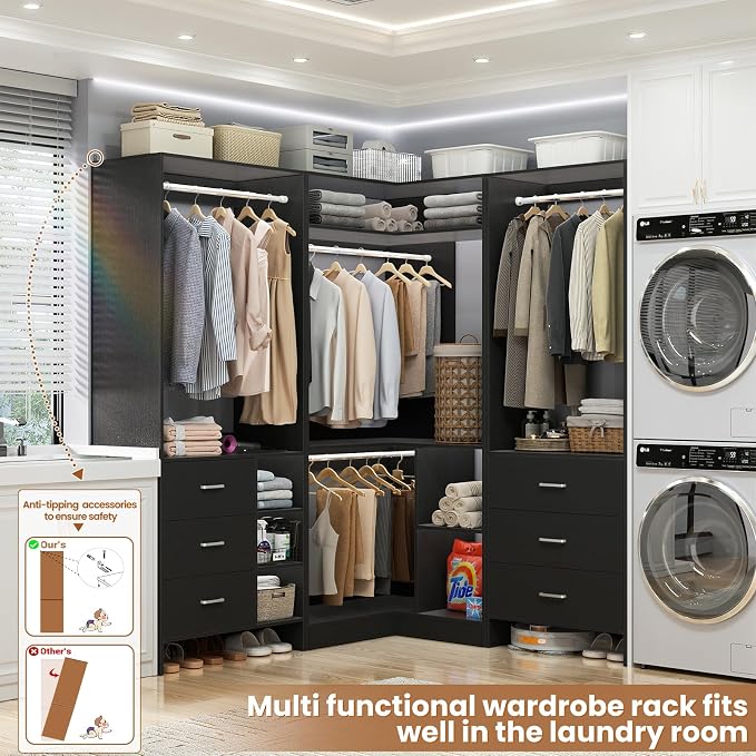 Aheaplus Closet System with 6 Drawers, 4.5ft, Set of 2, Set of 2, Black
