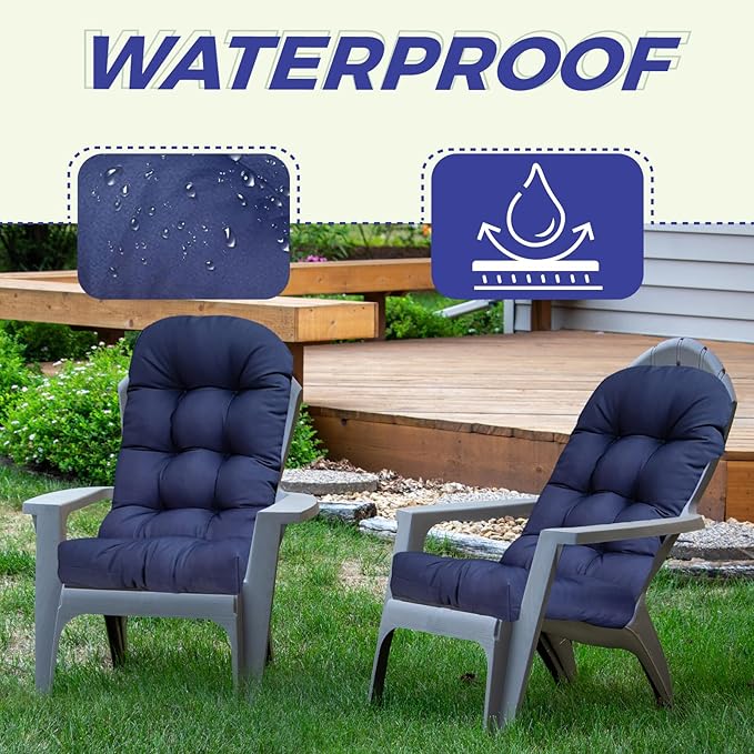 Floral Outdoor Adirondack Chair Cushions for Patio Furniture Waterproof Tufted High Back Chair Cushion with Ties for Indoor Patio Backyard 47"*19.68"*3.9" Navy Floral