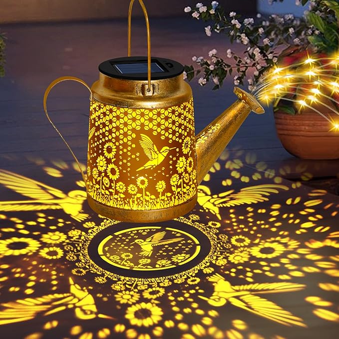 Hummingbird Solar Lanterns Garden Decor, Outdoor Waterproof Watering Can with Shepherd Hook, Solar Garden Decor for Yard Outdoor Landscape Pathway, Gifts for Mother's Day Women Mom Grandma Birthday