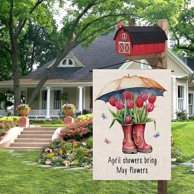 Spring Garden Flag Boots Tulips Vertical Double Sided Seasonal Flower Yard Outdoor Flag 12.5 x 18 Inch
