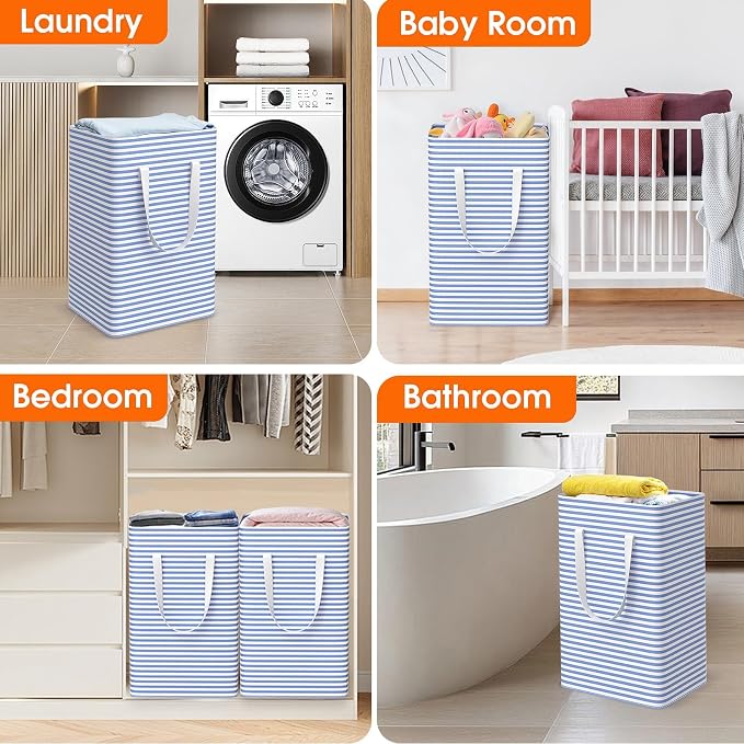 3-Pack Laundry Basket, Collapsible Laundry Hampers, 100L, Blue | Freestanding, Waterproof, Foldable Laundry Bin with Reinforced Handles, Dirty Clothes Hamper Basket for Bathroom, Dorm,Camper