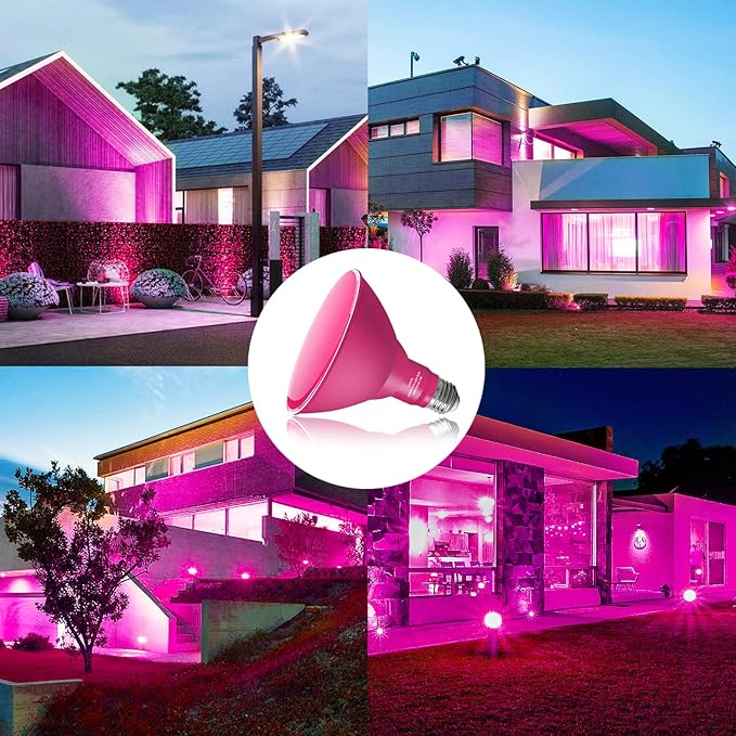 PAR38 Flood Pink Light Bulbs,2 Pack Dimmable,E26 Base Pink Flood Light Outoor(20W Replace to 200W),Halloween Light Bulb for Outside,Christmas,Holiday Lighting