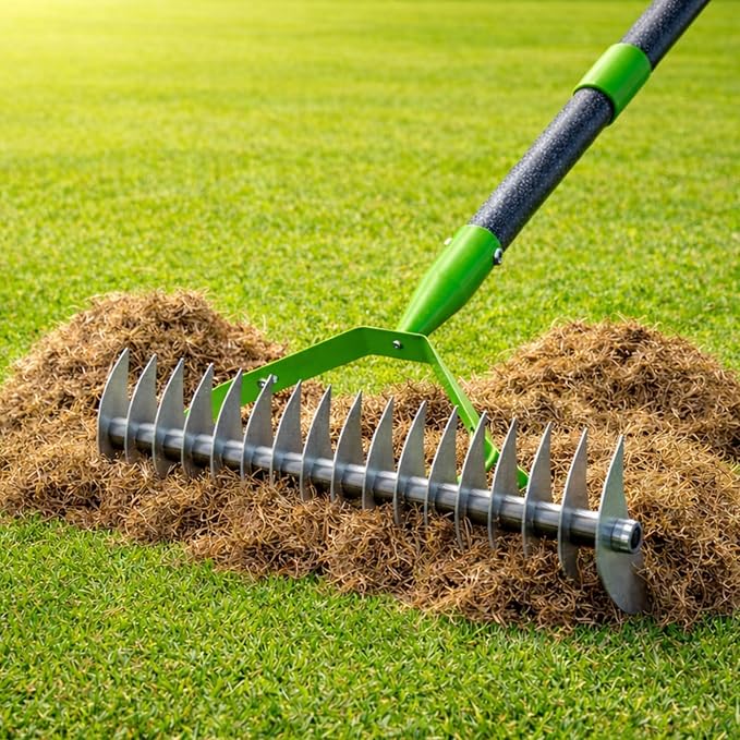 Thatch Rake for Lawn with 70" Long Handle,13" Wide Dethatcher Rake for Grass,Manual Lawn Scarifier for Cleaning Dead Grass,Heavy Duty Steel Thatching Rake for Yard,Garden,Soil Loosening and Lawn Care