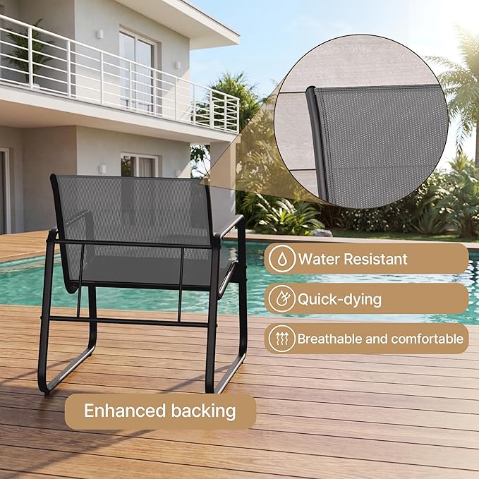 Gizoon Patio Chairs Set of 2, 3 Piece Patio Furniture Set, Bistro Sets,with Textilene Fabric, Metal Frame Coffee Table, Outdoor Chairs Set, for Balcony, Backyard,Lawn, Garden, Poolside, Grey