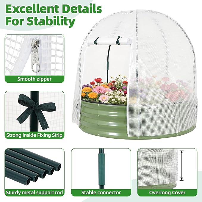 Galvanized Raised Garden Bed with Cover | 4x4x1FT Metal Planter Box Outdoor with Greenhouse PE Cover for Winter & Mesh cover for Summer | 3-in-1 Raised Bed with Windows for Easy Gardening