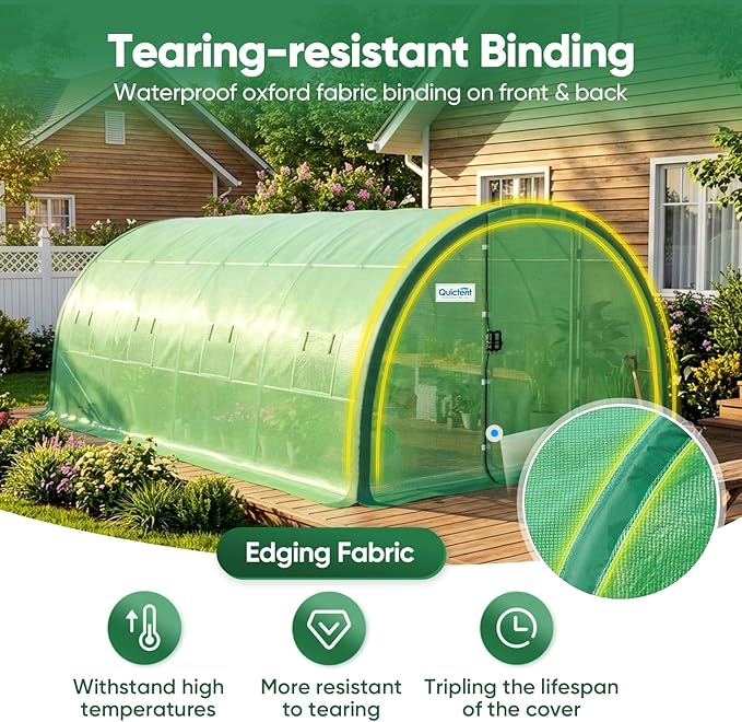 Quictent 20x10x6.6 FT Premium Greenhouse for Outdoors with 2 Door Frames, Reinforced Top Structure & Cover, Large Heavy Duty Walk-in Tunnel Hoop Green House for Garden Backyard Flower Winter, Green