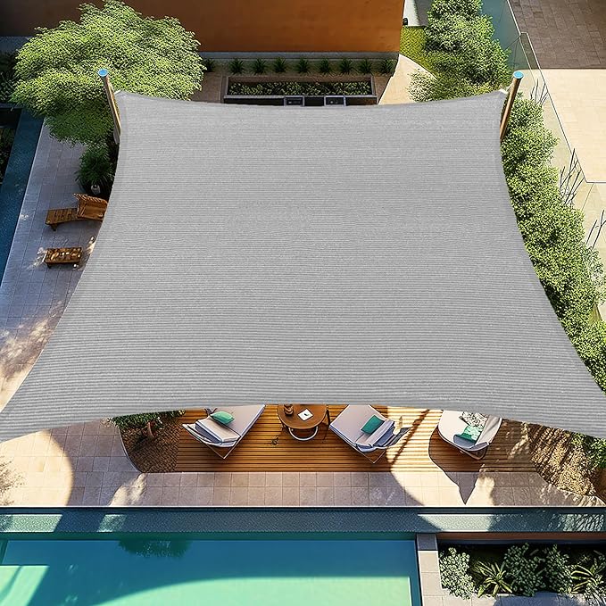 Shade&Beyond 20'X26' Sun Shade Sails Curved Canopy Rectangular Light Grey 185GSM Shade Sail Permeable for Patio Deck Yard Backyard, (We Make Custom Size)