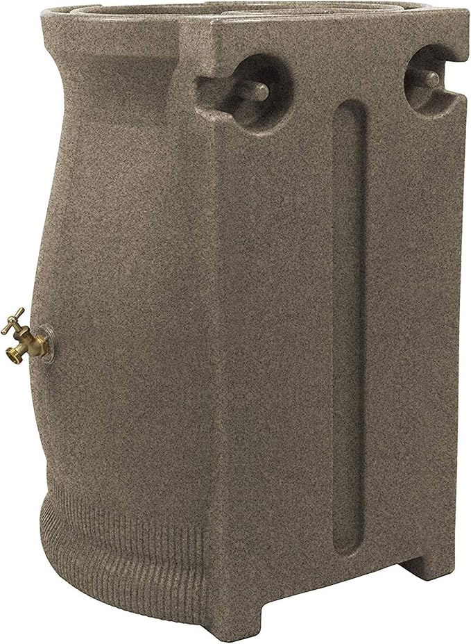 Good Ideas Rain Wizard 50 Gallon Rain Saver Barrel Water Storage Urn with Planter Space and 2 Brass Spigots, Sandstone (4 Pack)