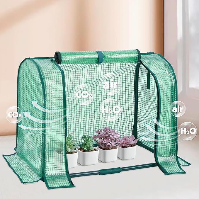 Mini Greenhouse Indoor, Tabletop Garden Nursery Plant Cover Tent Humidity Domes for Home Gardening Germination and Seedling Propagation, 23x12x16.5 Inches, Green Cover