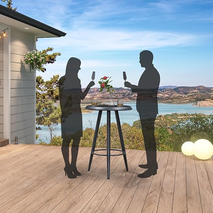 PURPLE LEAF Outdoor Round Table Height Counter Bistro Bar Table for Patio Garden Indoor Kitchen Dark Grey