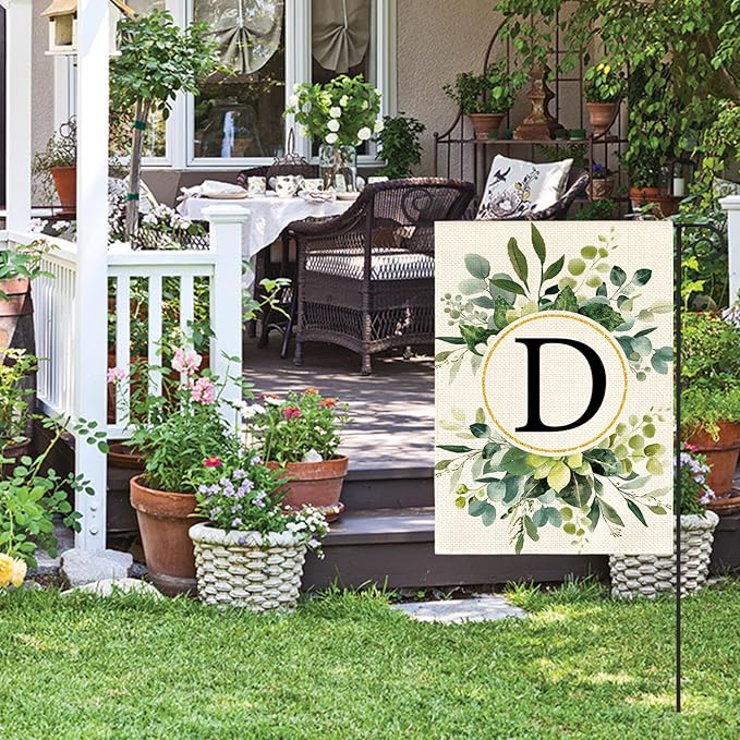AVOIN colorlife Monogram Letter D Floral Garden Flag 12x18 Inch Double Sided Outside, Family Last Name Initial Yard Outdoor Decoration