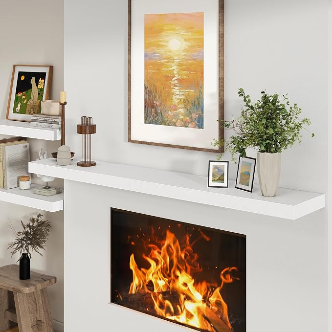 FLYJOE 72 Inch Floating Shelf, 12'' Deep White Shelves for Wall Set of 1