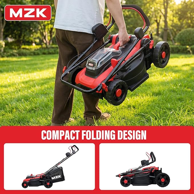 MZK 40V 16" Electric Lawn Mower, 2-in-1 Brushless Cordless Lawn Mower, Walk-Behind Push Mowers with 5-Position Height Adjustment, 2 x 4.0Ah Batteries & Charger Included, LM16B011