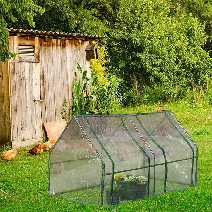 DULRLLY Outdoor Transparent PVC Hot House Cover, 71W X 36D X 36H Portable Tunnel Greenhouse, UV Protected Garden Green House for Herb Flower Vegetable Growing (NO Iron Frame)