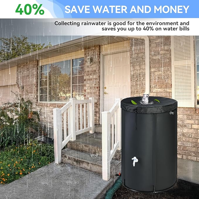 100 Gallon Rain Barrel Water Tank - Portable Collapsible Rain Water Collection Barrel - Large Water Storage Tank - Stable Water Barrels Rain Catcher with Spigot Overflow Kit, Black