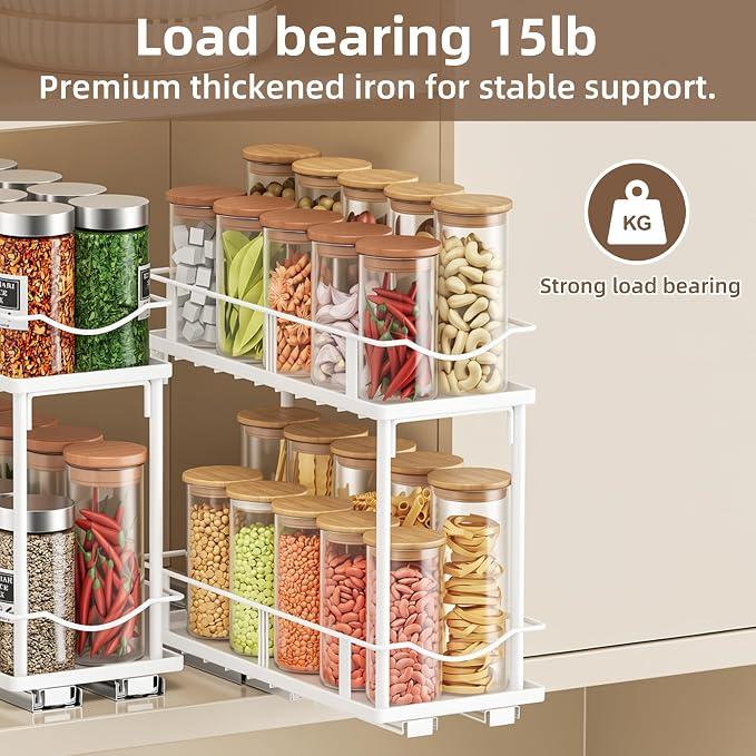 Bunoxea Pull Out Spice Rack 2 Pack,Slide Out Cabinet Spice Rack,White