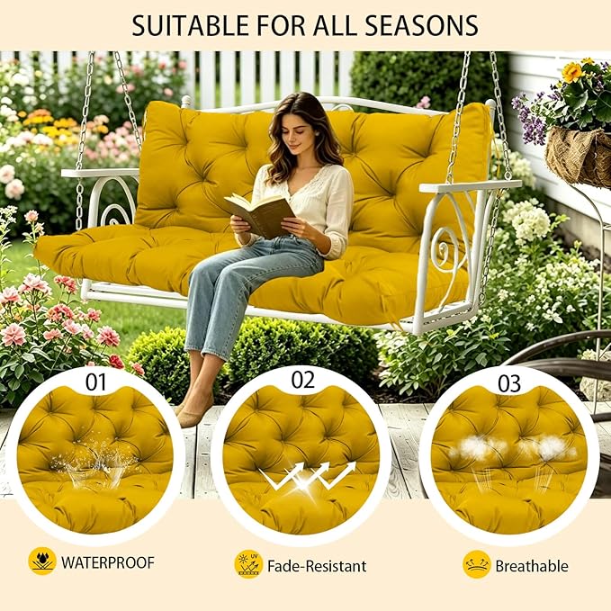 Premium 5" Thicken Porch Swing Cushions Waterproof 3 Seater Replacement Cushions with Backrest and Adjustable Straps, Outdoor Furniture Cushions for Patio, Garden(40×40×5inch)