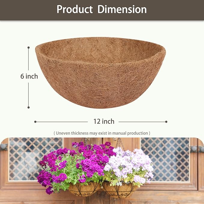 GreatBuddy 4 Pcs Coconut Hanging Basket Liners 12 Inch, Sturdy Round Coco Liners for Planters, Perfect Replacement for The Old, 100% Natural, Easy to Straighten Out