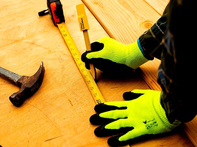 G & F 1516 12 Pairs Pack Premium High Visibility Low emissions Green Work and gardening Gloves for Men and Women. MicroFoam Textured Coated Palm and Fingers Gloves for Gardening Work, X-Large, Green