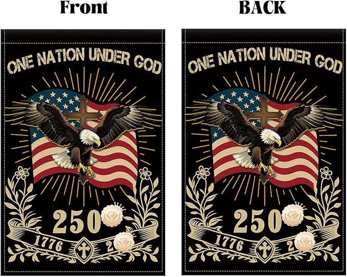 12X18INCH 250th Anniversary USA 1776-2026,Eagle Cross Design One Nation Under God Garden Flag Patriotic Signs Hanging Decor Outdoor Yard Decor (L)