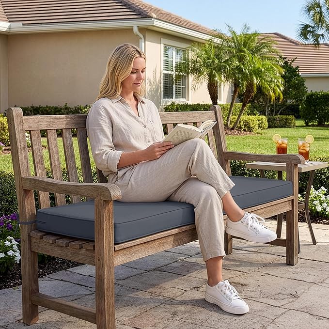 Summsun Outdoor Bench Cushion: Waterproof and Fade Resistant Patio Furniture Cushions - Non-Slip Bench Pad Cushion with Removable Cover for Garden Swing Porch Sofa Settee, 48 x 18 x 3 Inch, Dark Grey