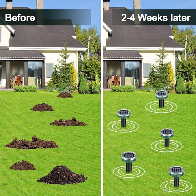 12PCAK Solar Powered Ultrasonic Mole Repellent,Snake, Groundhog Gopher, Vole Repellent Outdoor for Lawn Garden & Yard