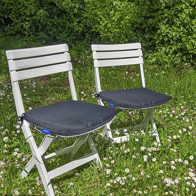 SleepMan Outdoor 17"x16" Chair Cushions with Ties Set of 2, Water Resistant All Weather U-Shape Seat Pads for Patio Garden Furniture Indoor (Set of 2, Grey Black)