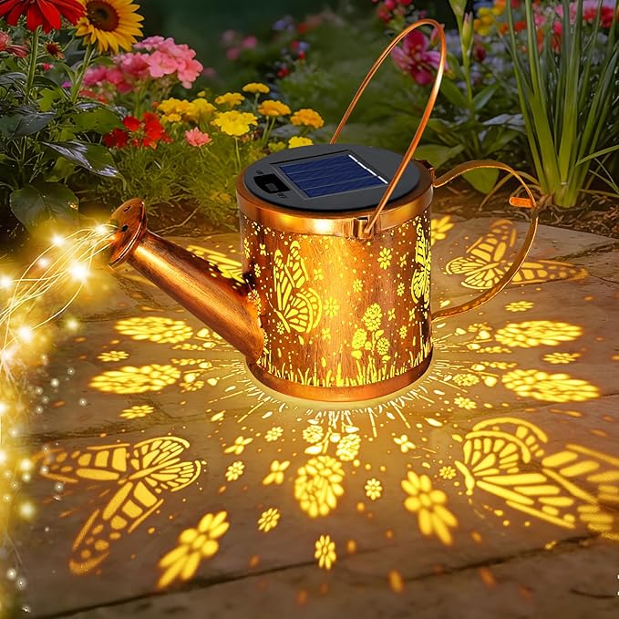 ZNYCYE Solar Watering Can Lights, Butterfly Decorative Hanging Lantern Solar Lights Outdoor Waterproof, Gifts for Mom Women Grandma Mother's Day, Retro Metal Garden Decor for Outside Yard Patio Lawn