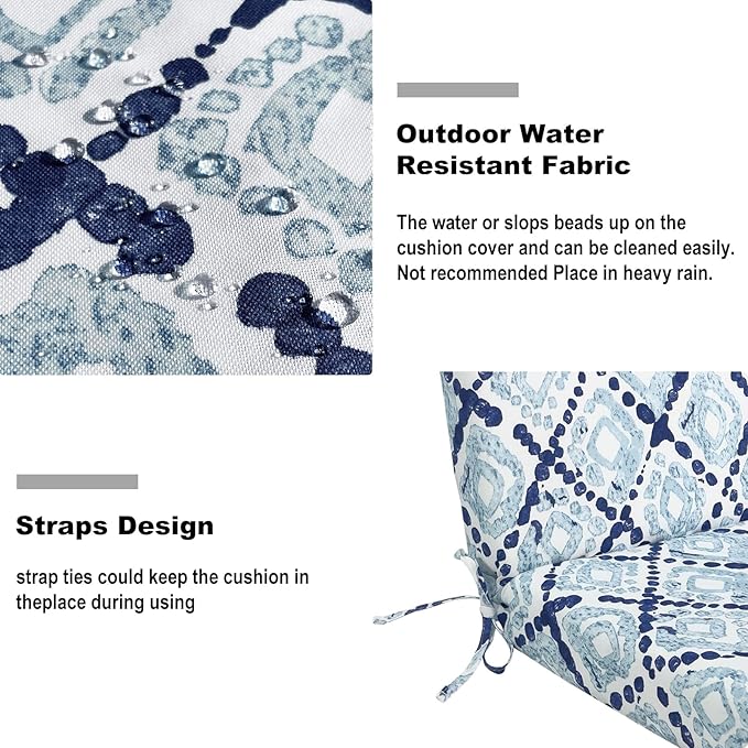 DYTXIII Outdoor High Back Chair Cushions Set of 2, 44"x22" Water Repellent Patio Seat Cushions with Elastic Sponge, All Weather Chair Pads for Rocking, Dining Chairs,Patio Furniture - Geometry Blue