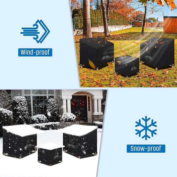 SIRUITON 3 Piece Outdoor Veranda Patio Garden Furniture Cover Set with 210D Durable and Water Resistant Fabric,Fit for Outdoor Wicker Patio Furniture Sets/Rattan Chair Conversation Sets-Balck