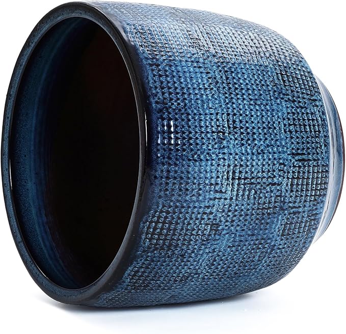 LuxenHome 15.75" Dia Large Ceramic Pots for Plants, Teal Blue Glazed Planters for Outdoor Plants, Round Indoor Flower Pots with Drainage Hole and Rubber Plug for Home Garden Patio