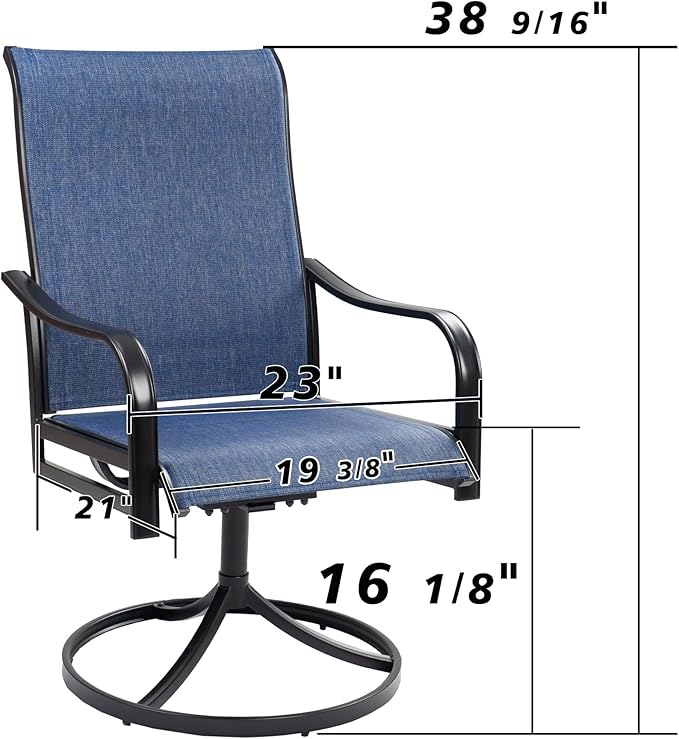 Kozyard Patio Swivel Dining Chairs Set of 2, 360 Swivel Rock Chairs Textilene High Back and Wrought Iron Frame for Poolside Backyard Deck Lawn Garden (NavyBlue, Swivel)